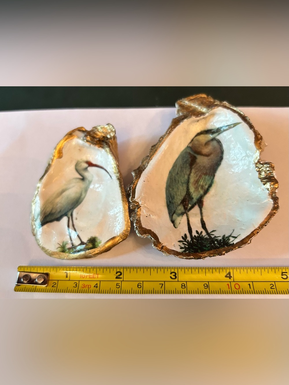 Gold-Trimmed White Shell Bird Décor - Elegant Coastal Accent